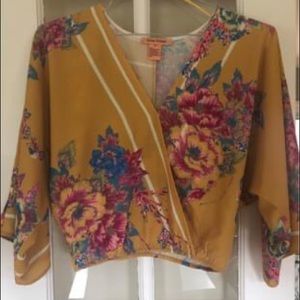 Gold,fuchsia, blue cropped blouse